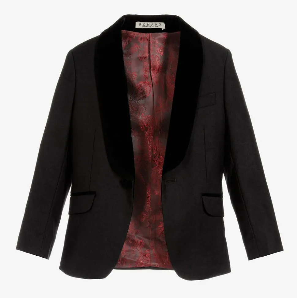 Boys Black Velvet Trim Suit