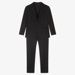 Boys Black Wool Single-Breasted Suit