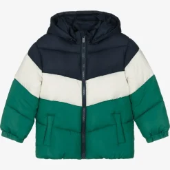 Boys Blue & Green Colourblock Puffer Coat