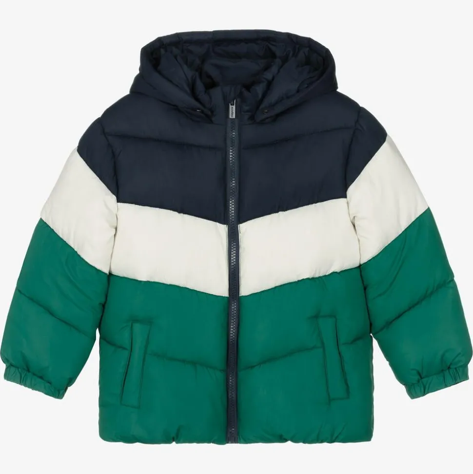 Boys Blue & Green Colourblock Puffer Coat