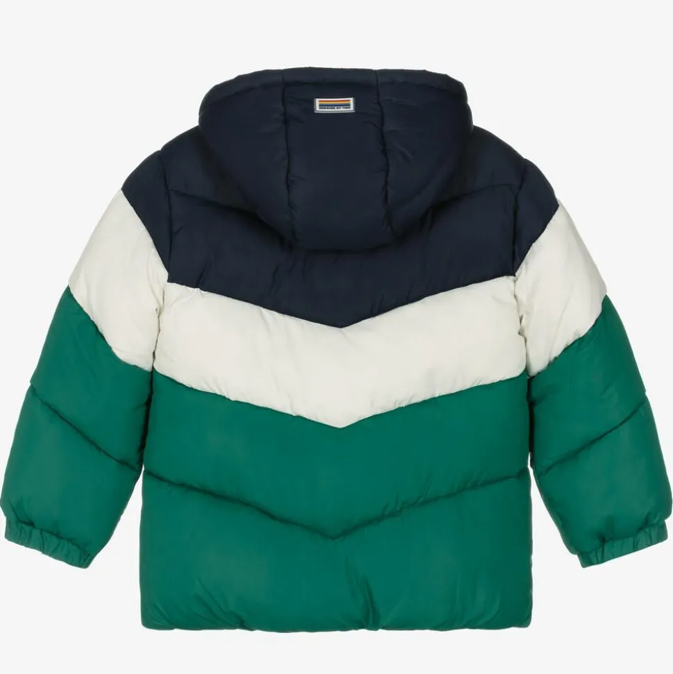 Boys Blue & Green Colourblock Puffer Coat