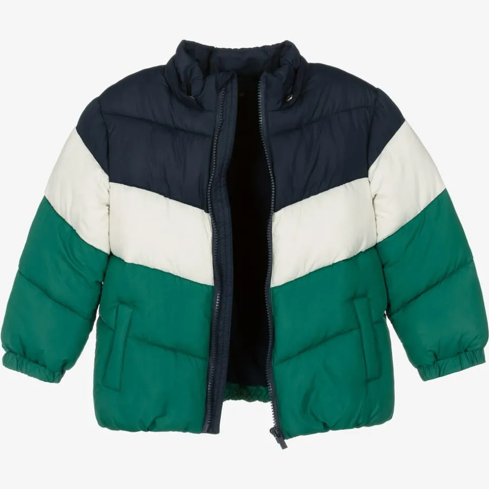 Boys Blue & Green Colourblock Puffer Coat
