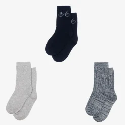 Boys Blue & Grey Cotton Socks (3 Pack)