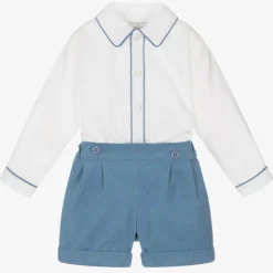 Boys Blue & Ivory Cotton Buster Suit