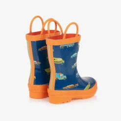 Boys Blue & Orange Car Rain Boots