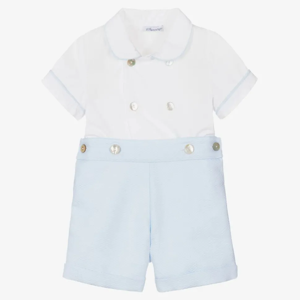 Boys Blue & White Cotton Buster Suit