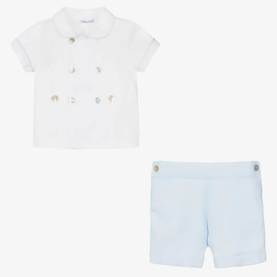 Boys Blue & White Cotton Buster Suit