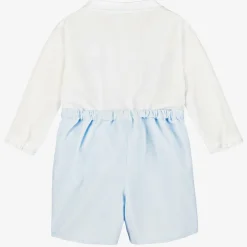 Boys Blue & White Hand-Smocked Buster Suit