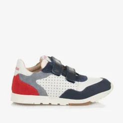 Boys Blue & White Leather Trainers
