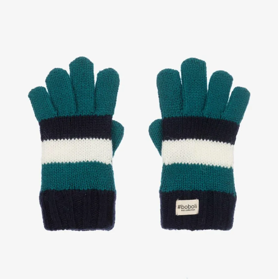 Boys Blue & White Striped Knitted Gloves