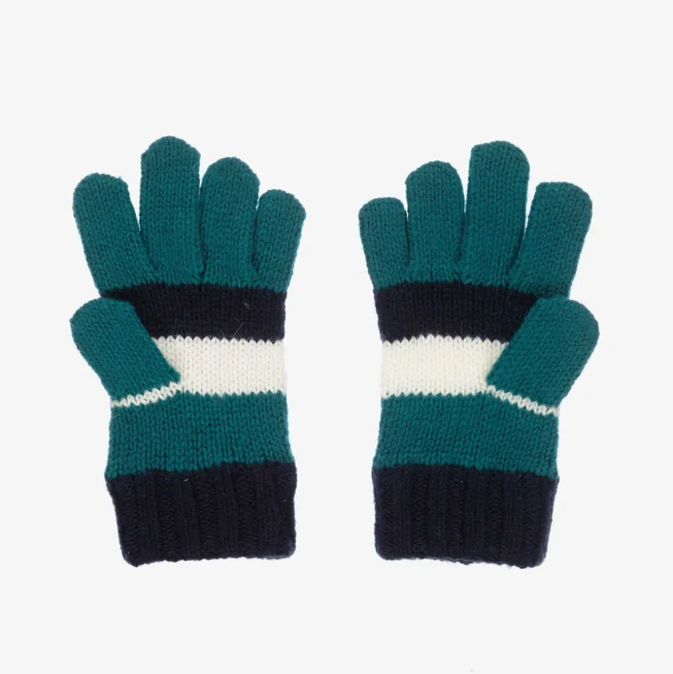 Boys Blue & White Striped Knitted Gloves