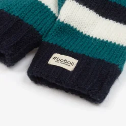 Boys Blue & White Striped Knitted Gloves
