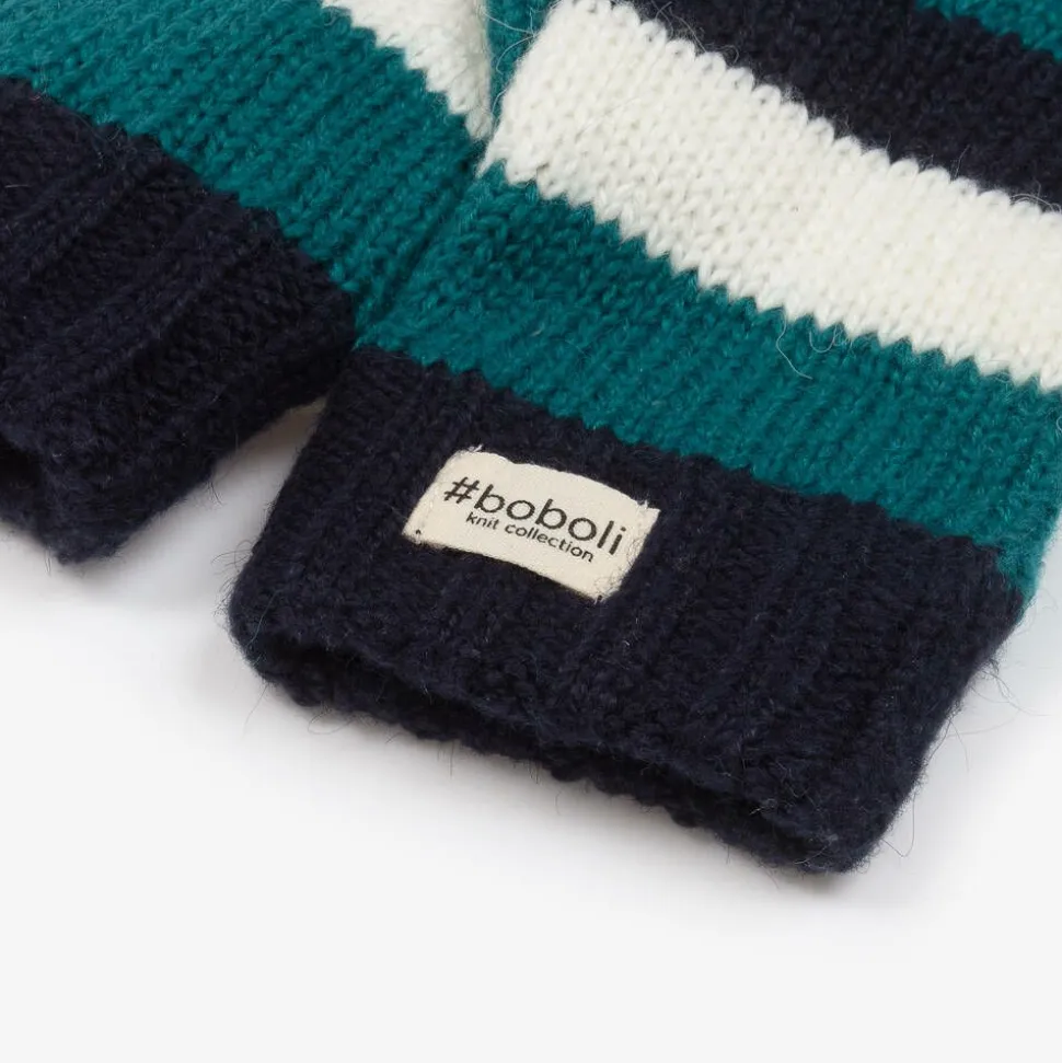 Boys Blue & White Striped Knitted Gloves