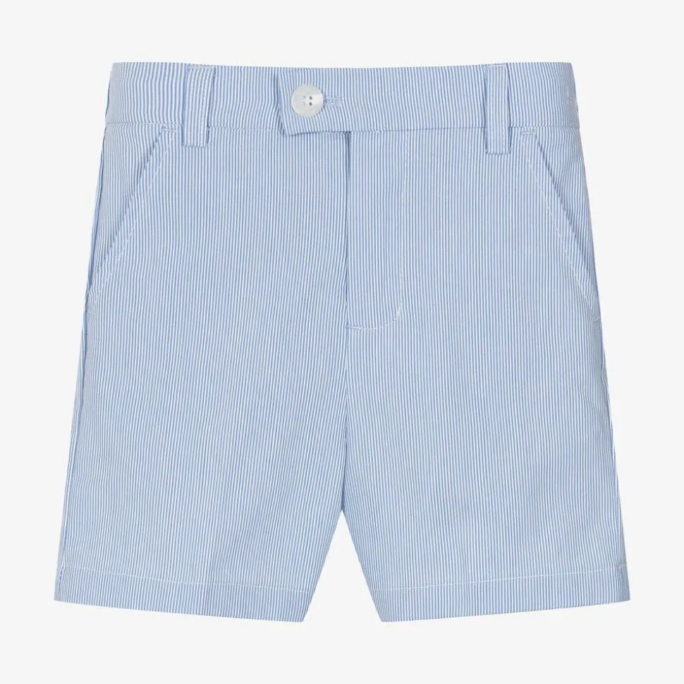 Boys Blue & White Striped Cotton Shorts