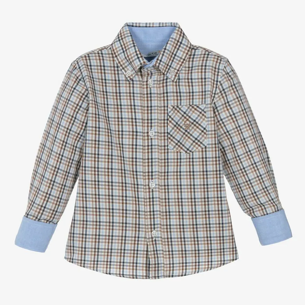 Boys Blue Check Cotton Shirt