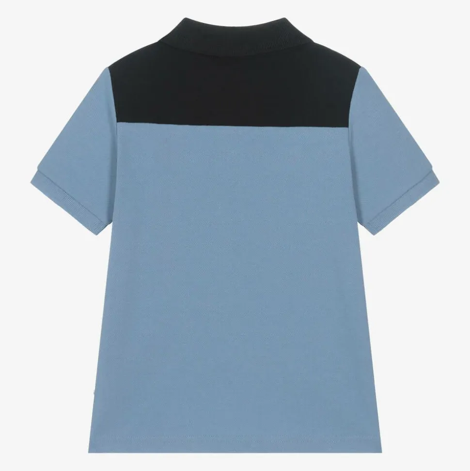 Boys Blue Colour Block Cotton Polo Shirt
