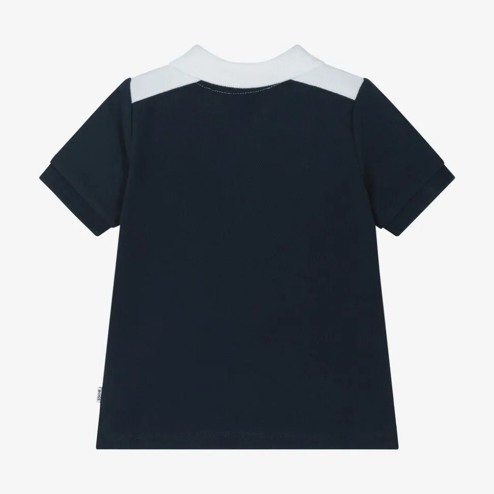 Boys Blue Colourblock Cotton Polo Shirt