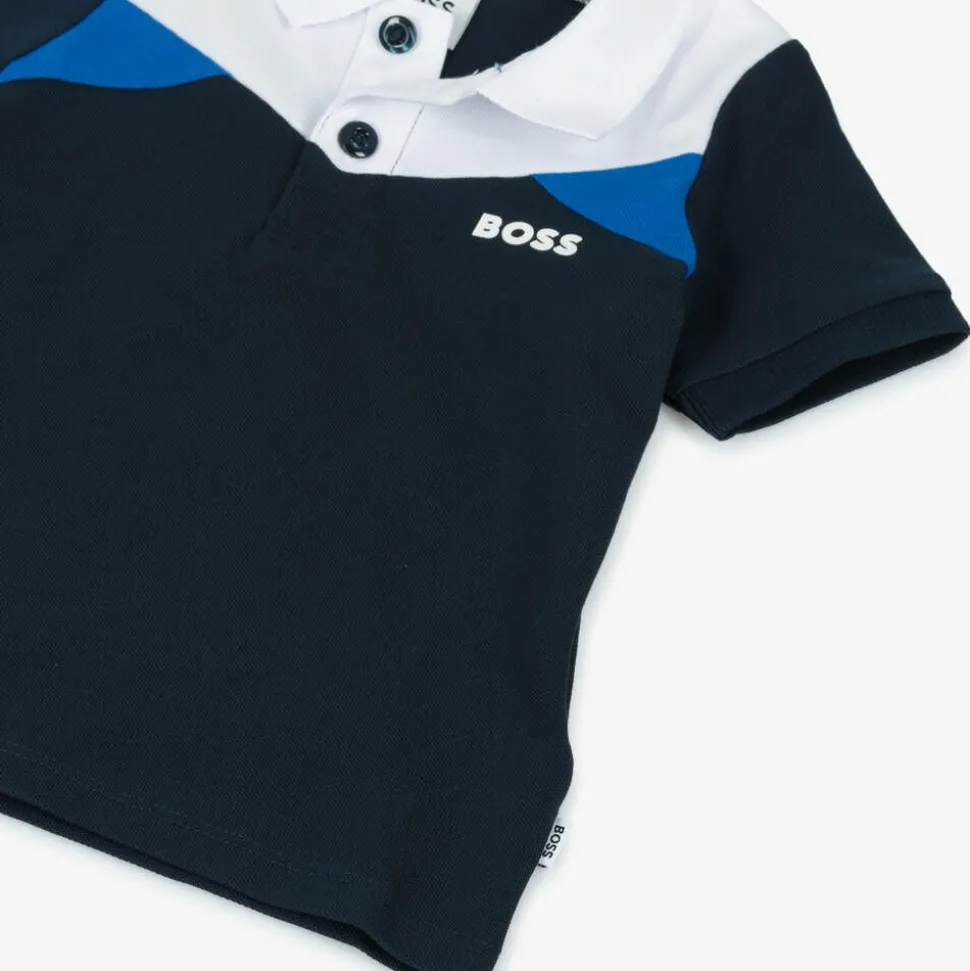 Boys Blue Colourblock Cotton Polo Shirt