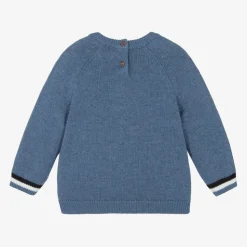 Boys Blue Cotton & Wool Knit Robot Sweater