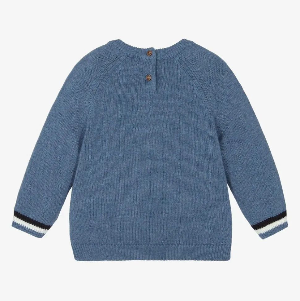 Boys Blue Cotton & Wool Knit Robot Sweater
