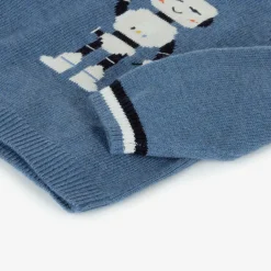 Boys Blue Cotton & Wool Knit Robot Sweater