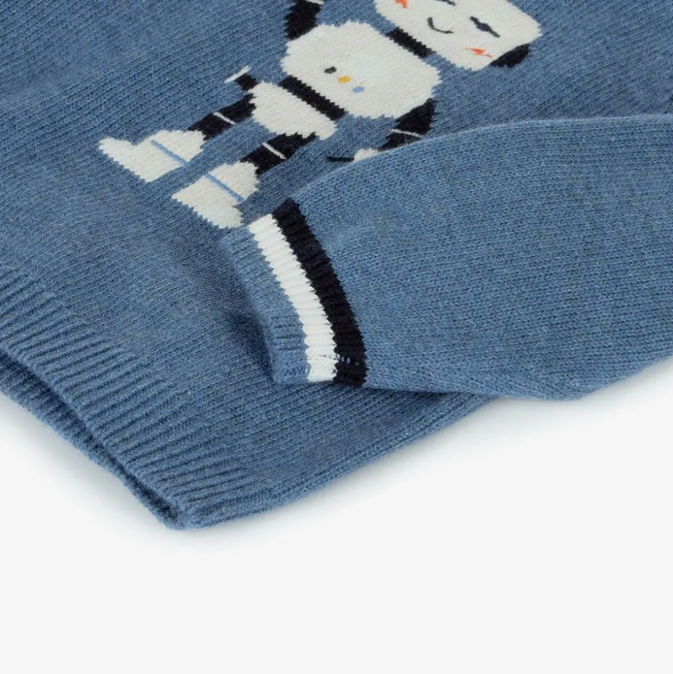 Boys Blue Cotton & Wool Knit Robot Sweater