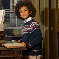 Boys Blue Cotton & Wool Knit Sweater