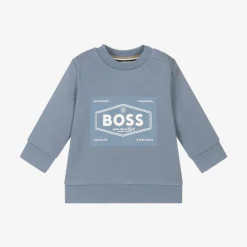 Boys Blue Cotton BOSS 1977 Logo Sweatshirt