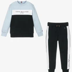 Boys Blue Cotton Colourblock Tracksuit