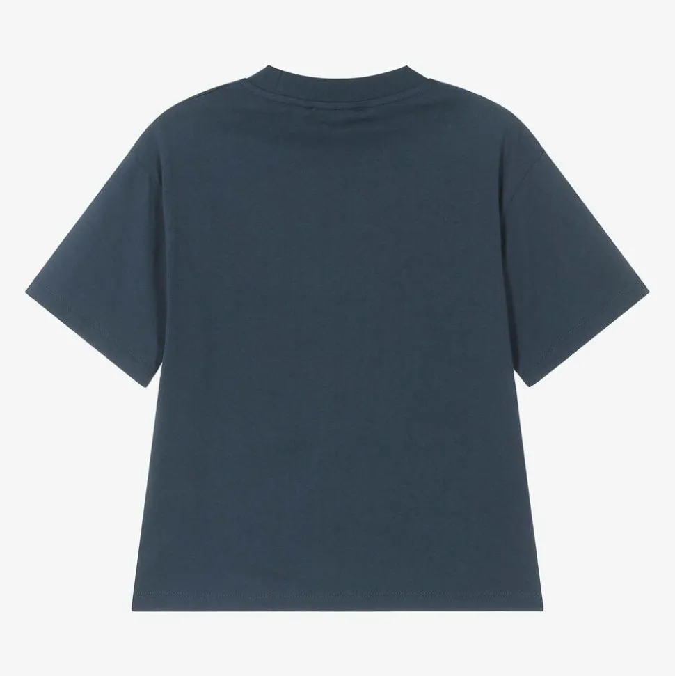 Boys Blue Cotton Eagle Logo T-Shirt