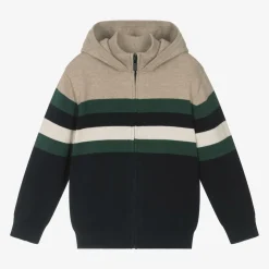 Boys Blue Cotton Knit Striped Zip-Up Top