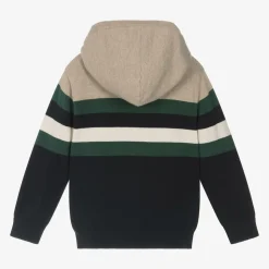 Boys Blue Cotton Knit Striped Zip-Up Top