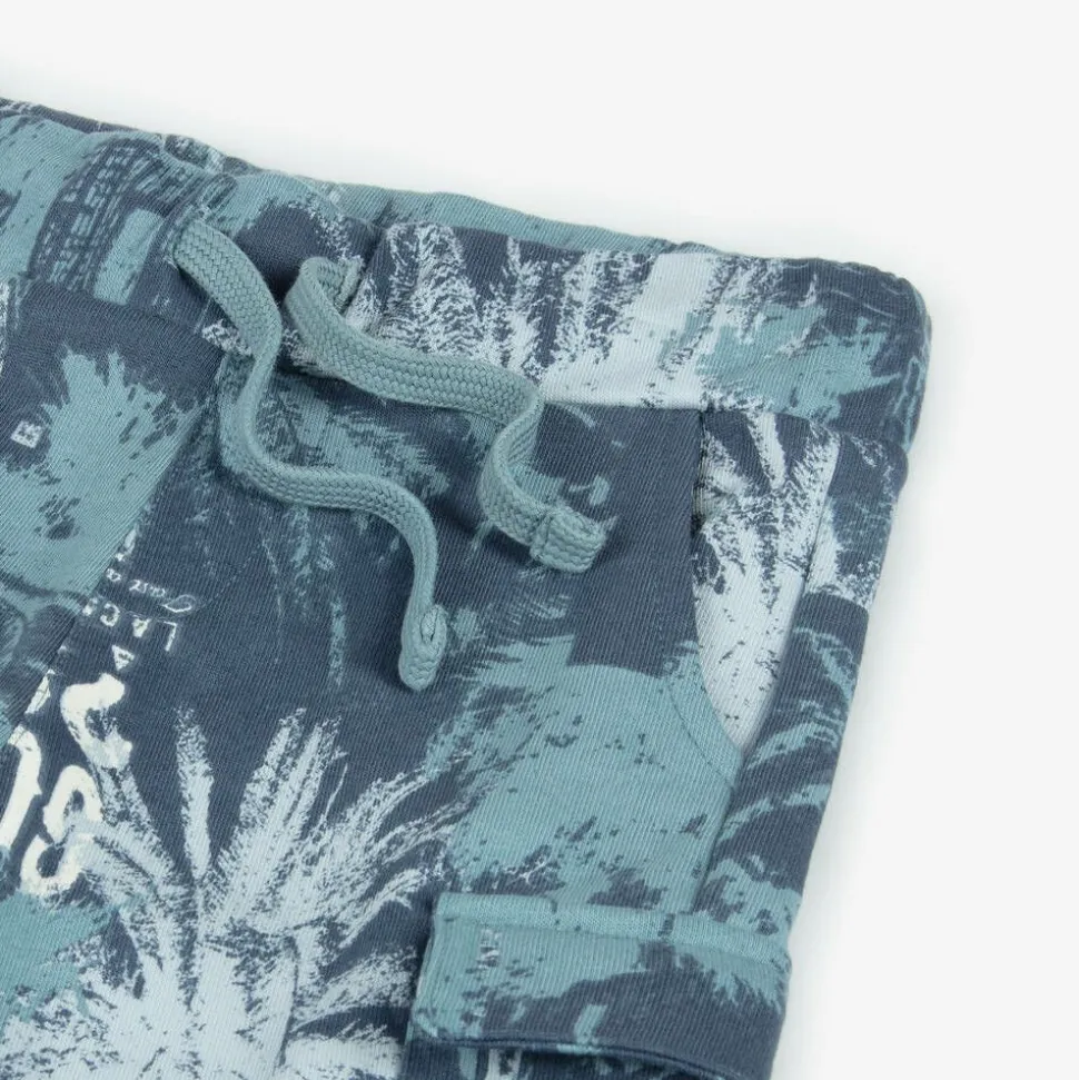 Boys Blue Cotton Palm Tree Cargo Shorts