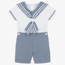 Boys Blue Cotton Sailor Buster Suit