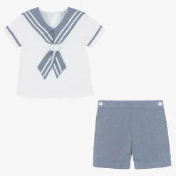 Boys Blue Cotton Sailor Buster Suit