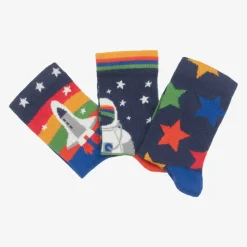 Boys Blue Cotton Space Socks (3 Pack)