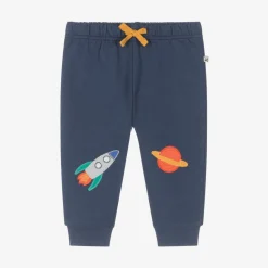 Boys Blue Cotton Space-Patch Joggers
