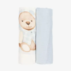 Boys Blue Cotton Teddy Muslins (2 Pack)