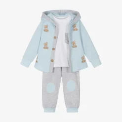 Boys Blue Cotton Teddy Tracksuit Set