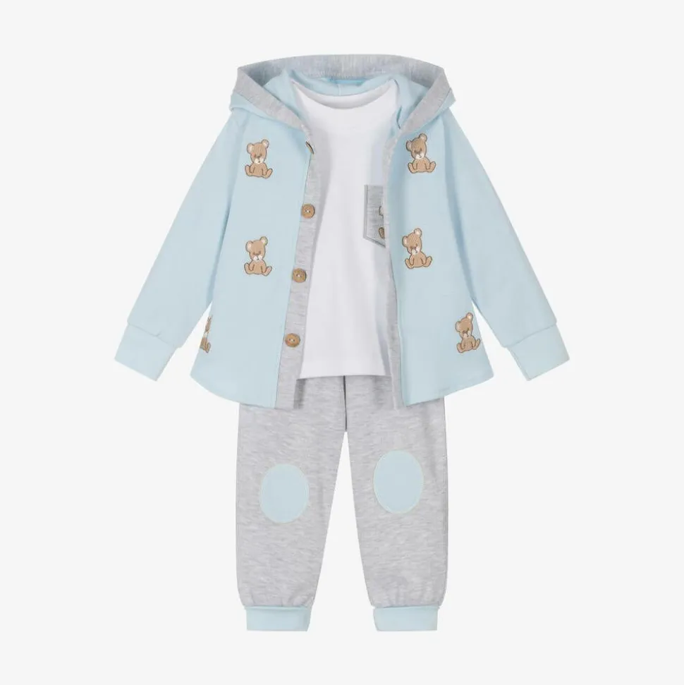 Boys Blue Cotton Teddy Tracksuit Set