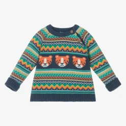 Boys Blue Cotton Tiger Fair Isle Sweater