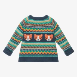 Boys Blue Cotton Tiger Fair Isle Sweater