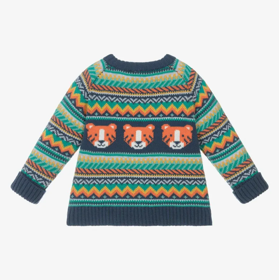 Boys Blue Cotton Tiger Fair Isle Sweater