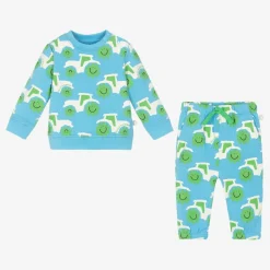 Boys Blue Cotton Tractor Tracksuit