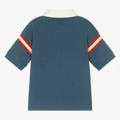 Boys Blue Cotton Varsity Logo Rugby Shirt