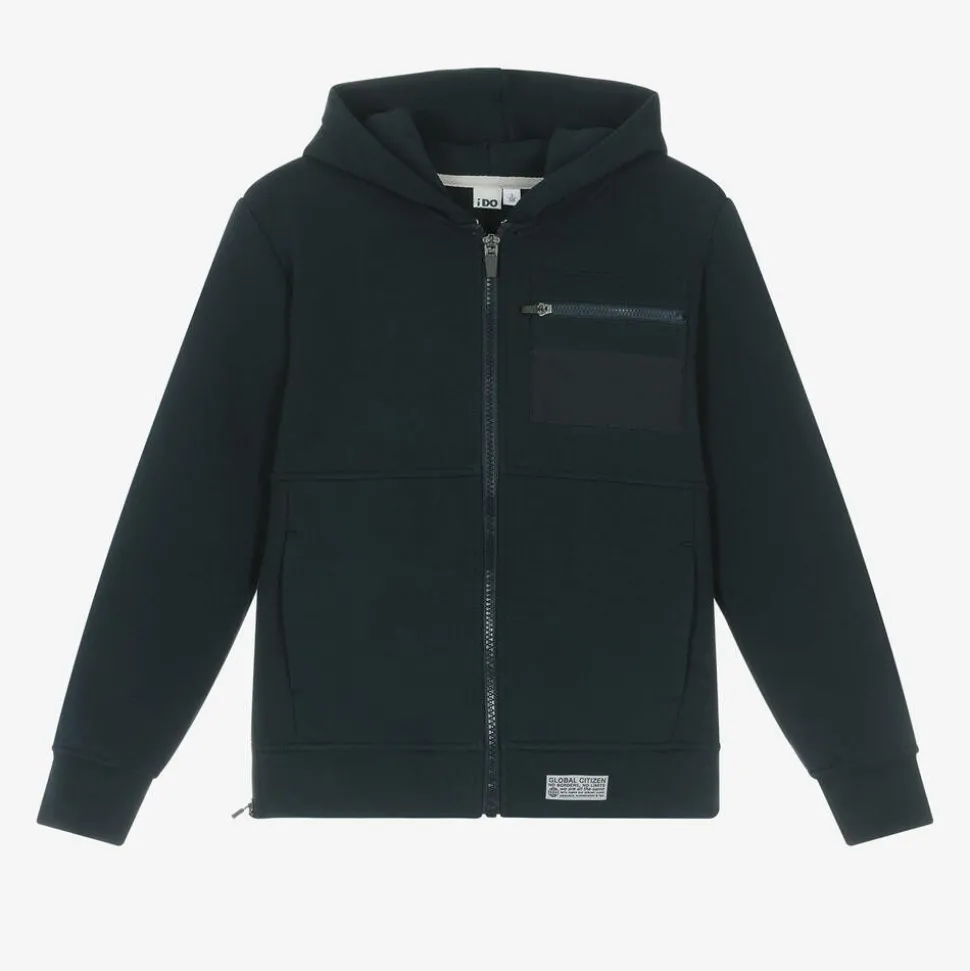Boys Blue Cotton Zip-Up Hoodie