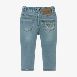 Boys Blue Denim Embroidered Bear Jeans