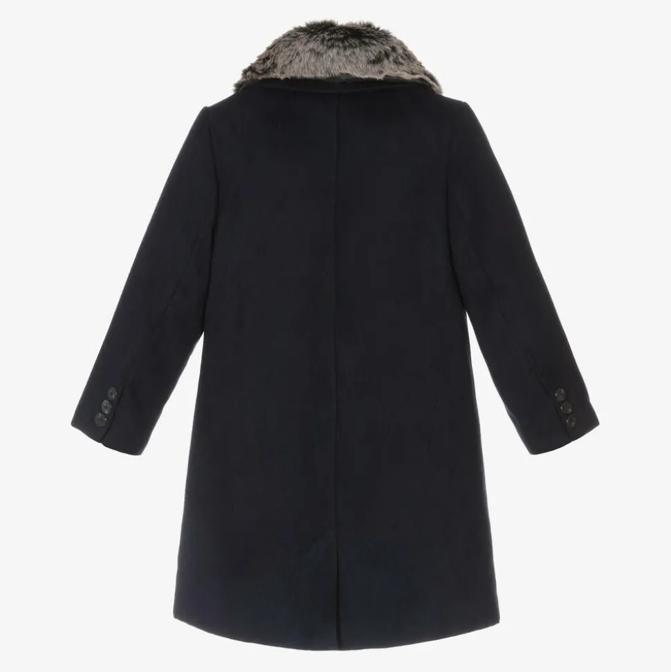 Boys Blue Faux Fur Trim Coat