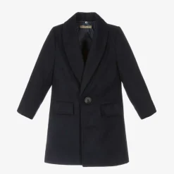 Boys Blue Faux Fur Trim Coat