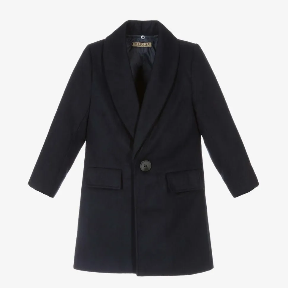 Boys Blue Faux Fur Trim Coat